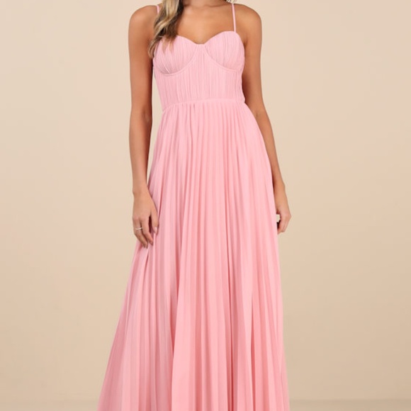 Lulus Admirable Elegance Light Pink Pleated Bustier Maxi Dress - Size M - Picture 1 of 1